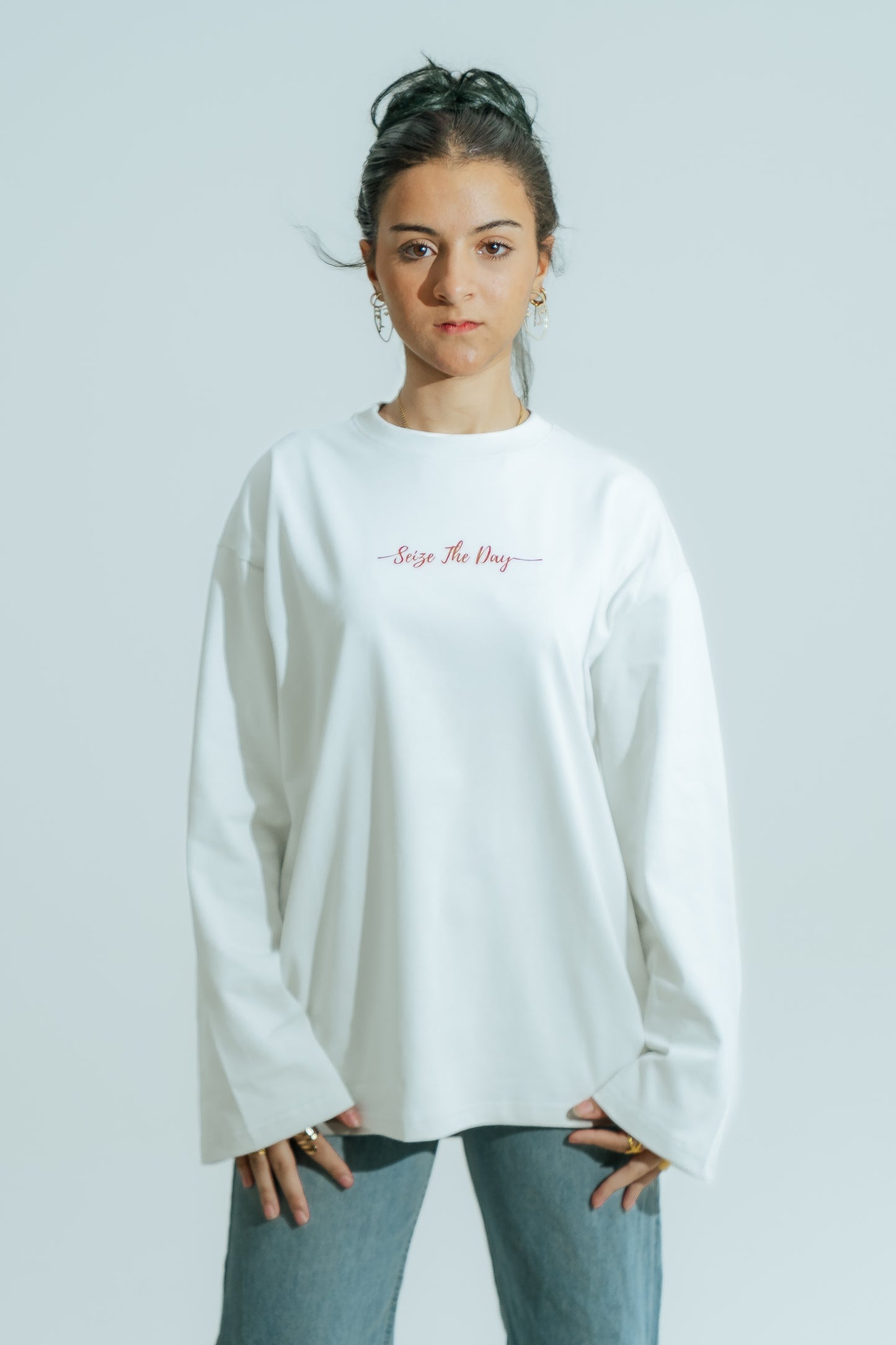 "Seize The Day" Oversized Long Sleeve - Grey
